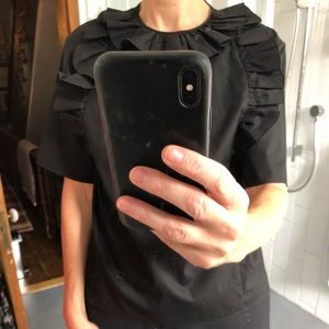 Rochas Black Stretch Poplin Top with Ruffles